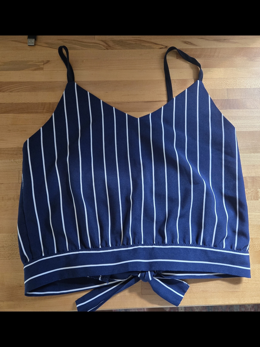 Zaful Size Small Womens Striped Navy Tie-back Cropped Cami Top